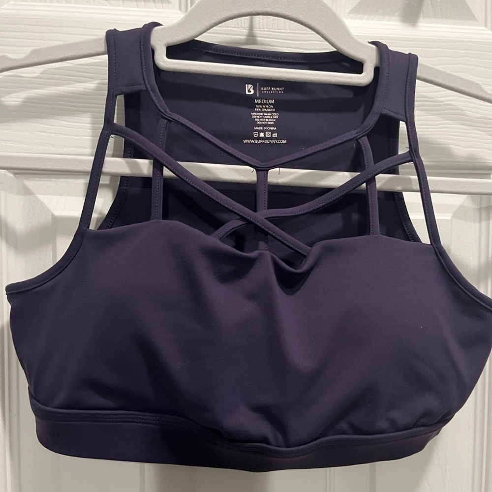 BuffBunny Purple Sports Bra with strappy Neckline